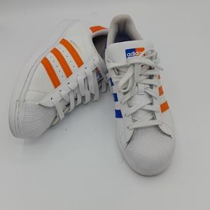 Adidas Superstar  Sneakers  men Size 6 White With Orange And Blue Stripes.